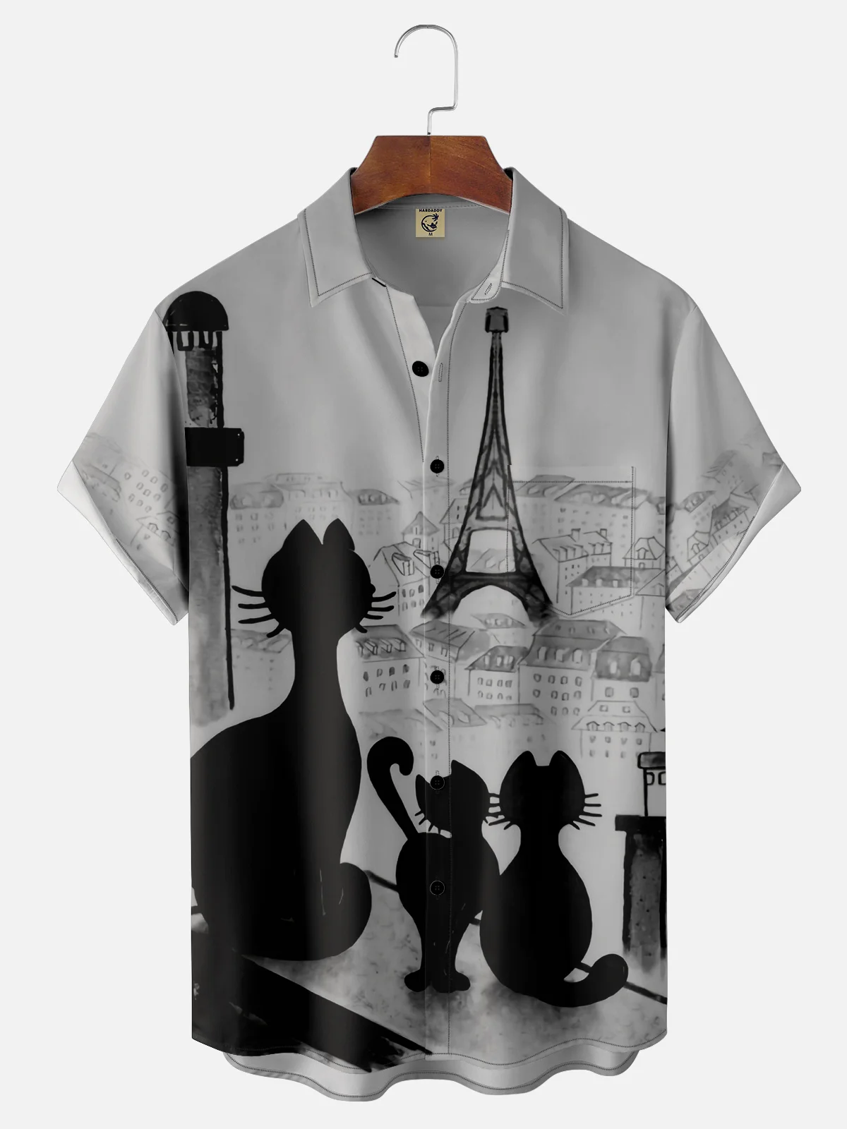 Moisture-wicking Paris Black Cat Chest Pocket Hawaiian Shirt