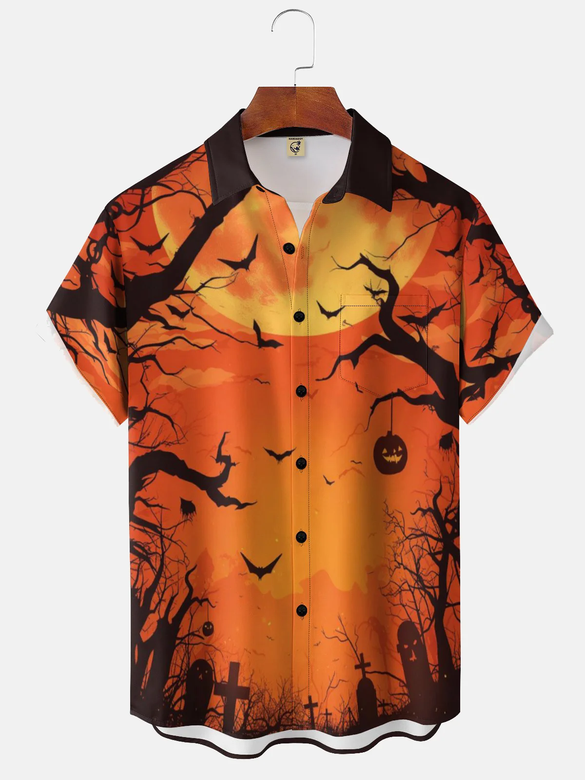 Moisture-wicking Halloween Pumpkin Chest Pocket Casual Shirt