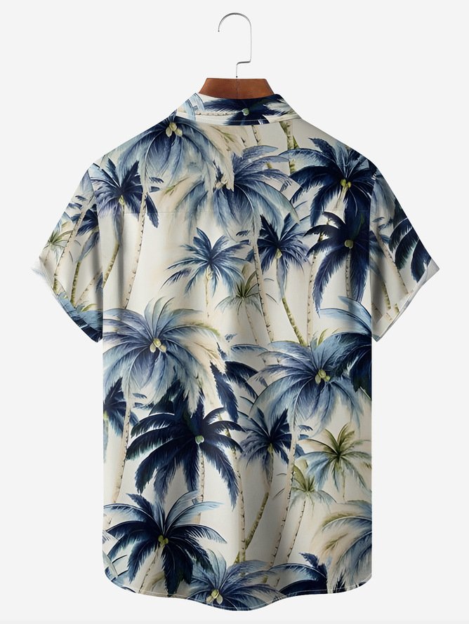 Tall Size Moisture-wicking Palm Tree Chest Pocket Hawaiian Shirt