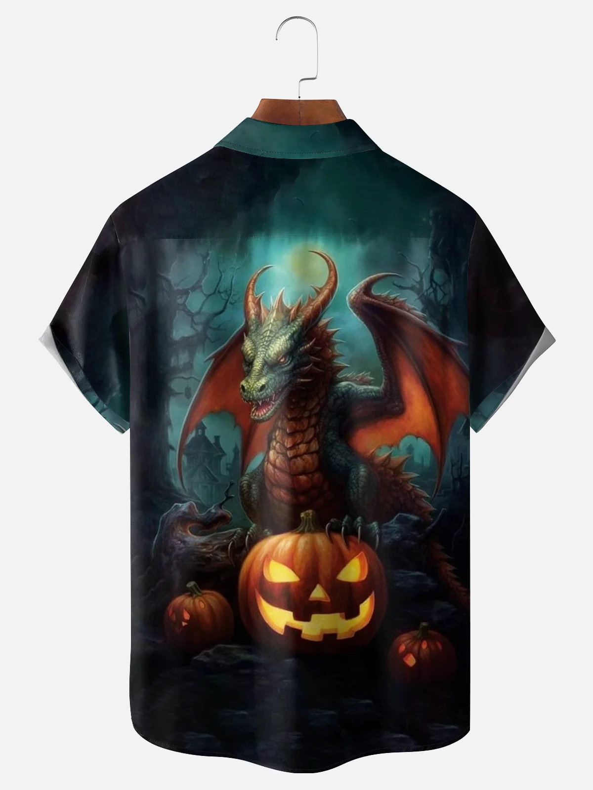 Moisture-wicking Halloween Dragon Chest Pocket Casual Shirt