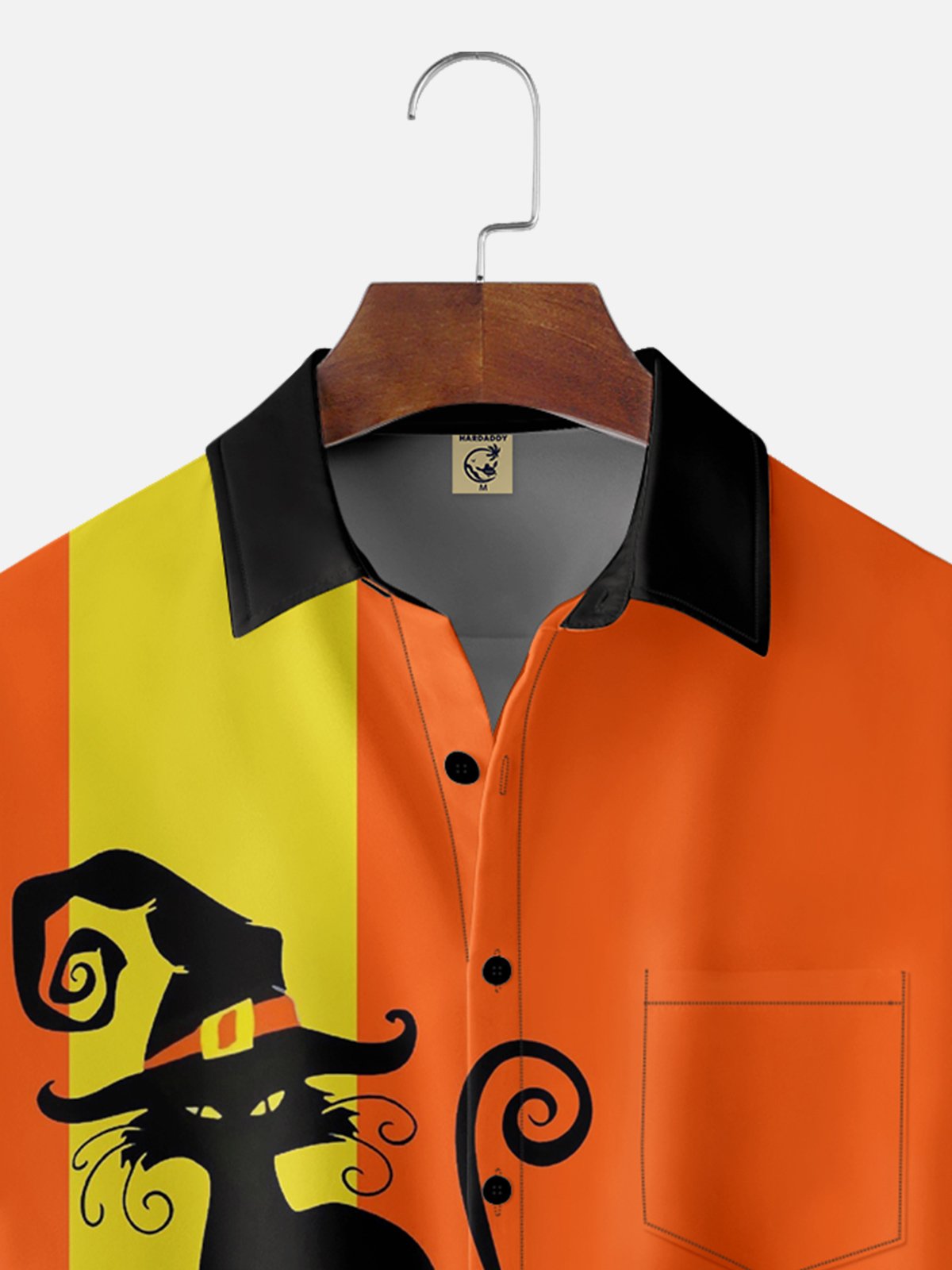 Moisture-wicking Halloween Black Cat Chest Pocket Bowling Shirt