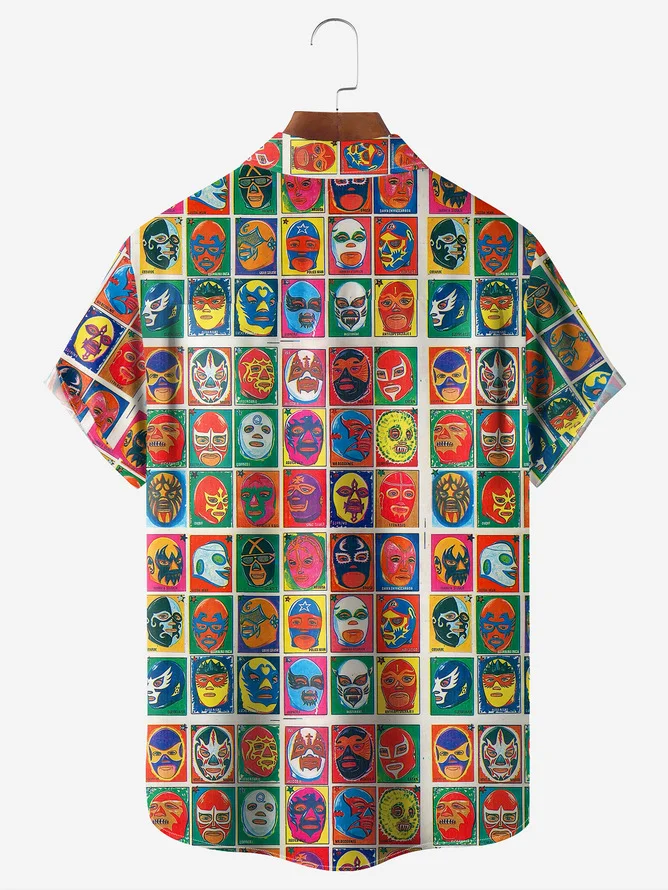 Tall Size Mexican Lucha Libre Chest Pocket Hawaiian Shirt