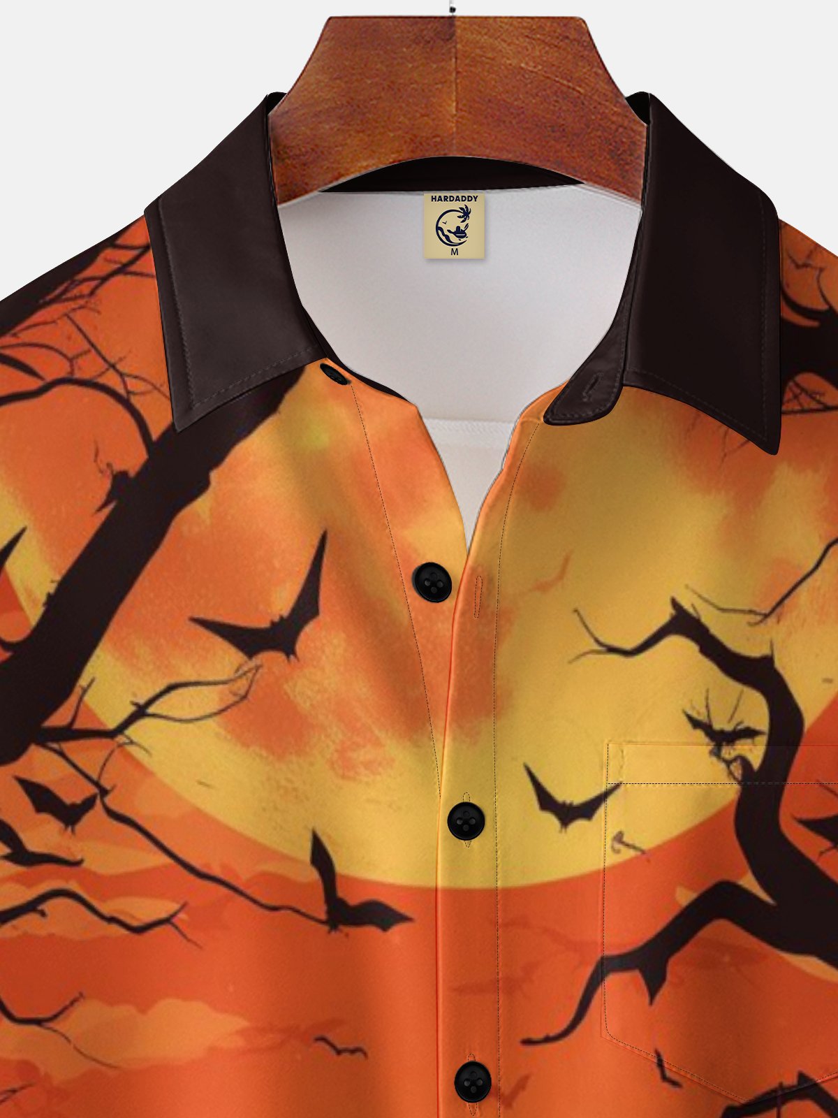 Moisture-wicking Halloween Pumpkin Chest Pocket Casual Shirt