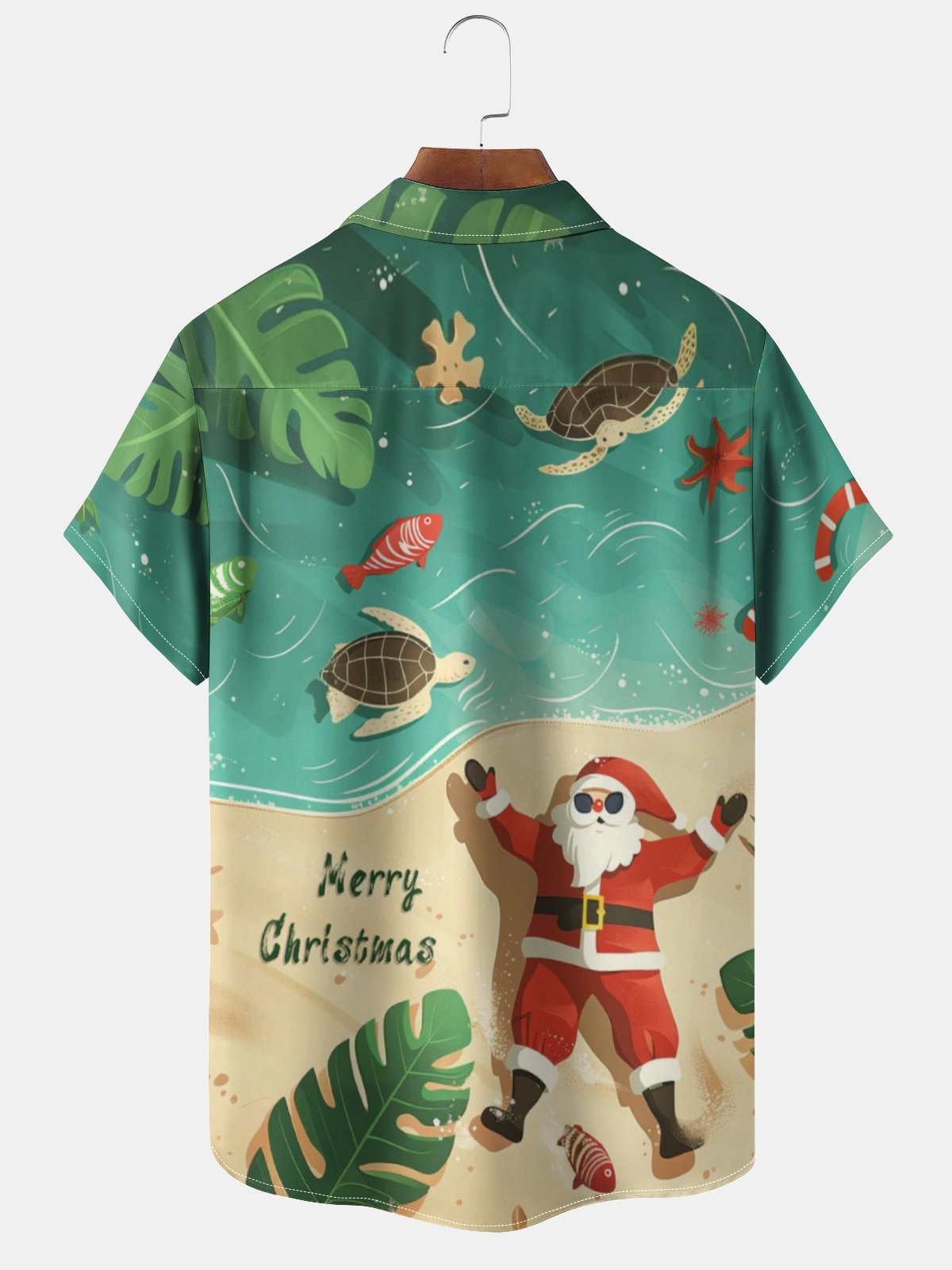 Moisture-wicking Christmas Santa Claus On The Beach Chest Pocket Casual Shirt