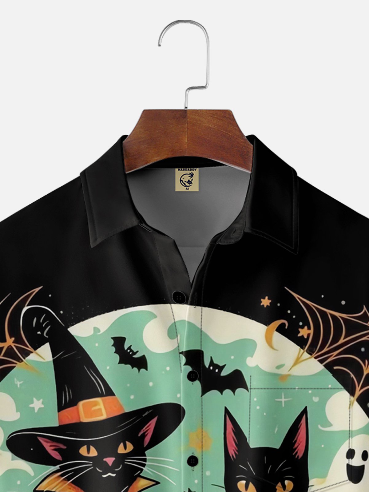 Moisture-wicking Halloween Black Cat Chest Pocket Hawaiian Shirt