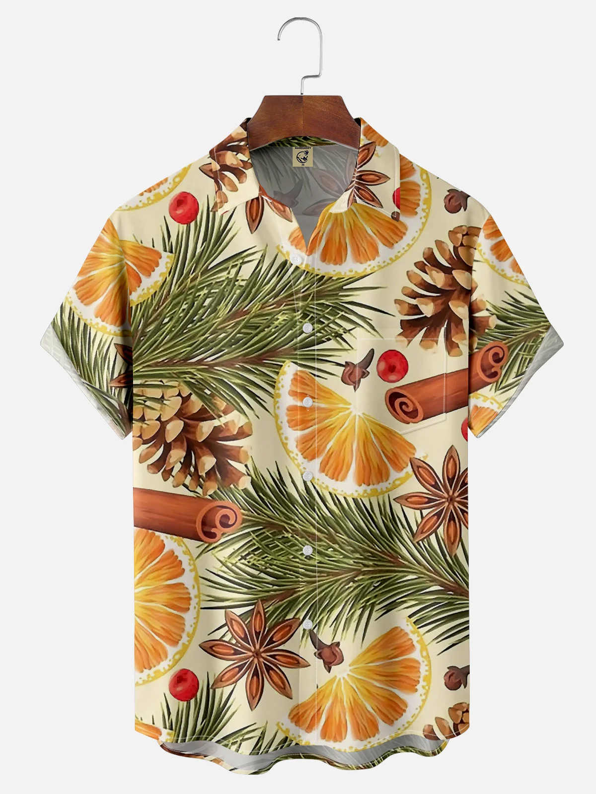 Moisture-wicking Cinnamon Orange Chest Pocket Hawaiian Shirt