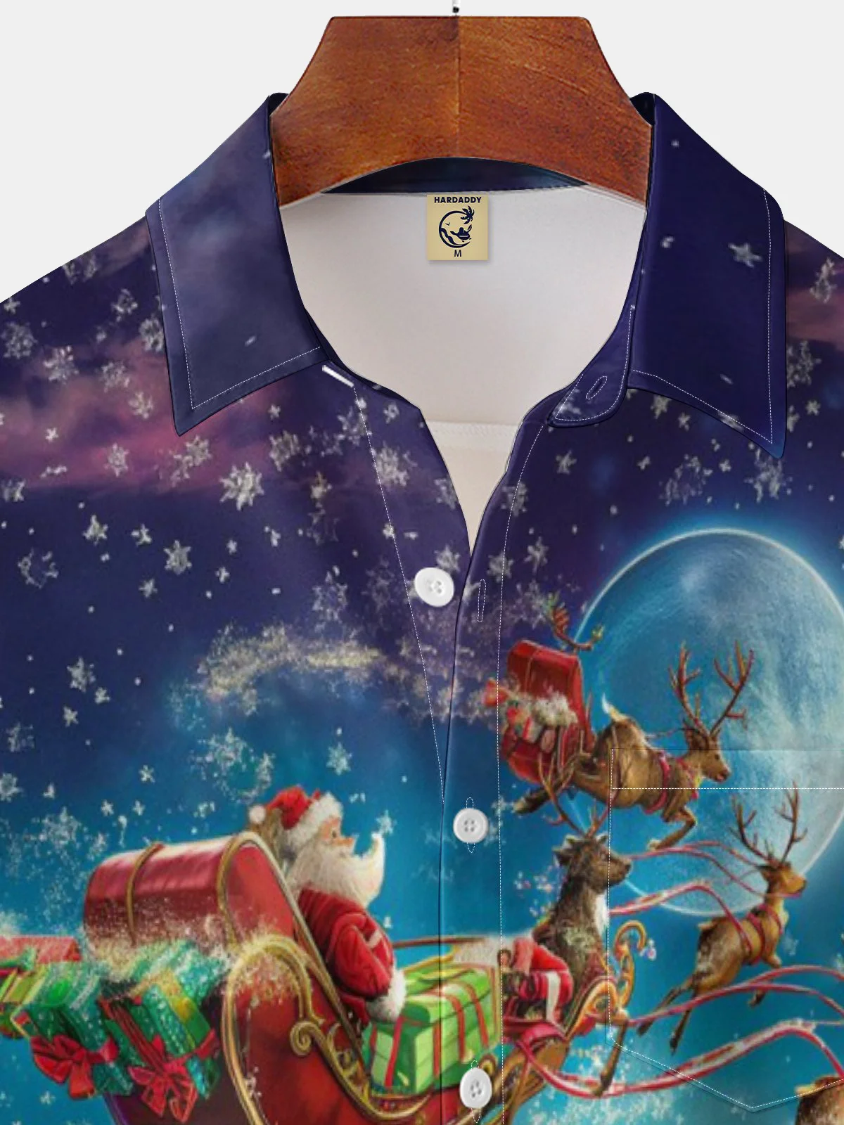 Moisture-wicking Christmas Santa Claus Chest Pocket Casual Shirt