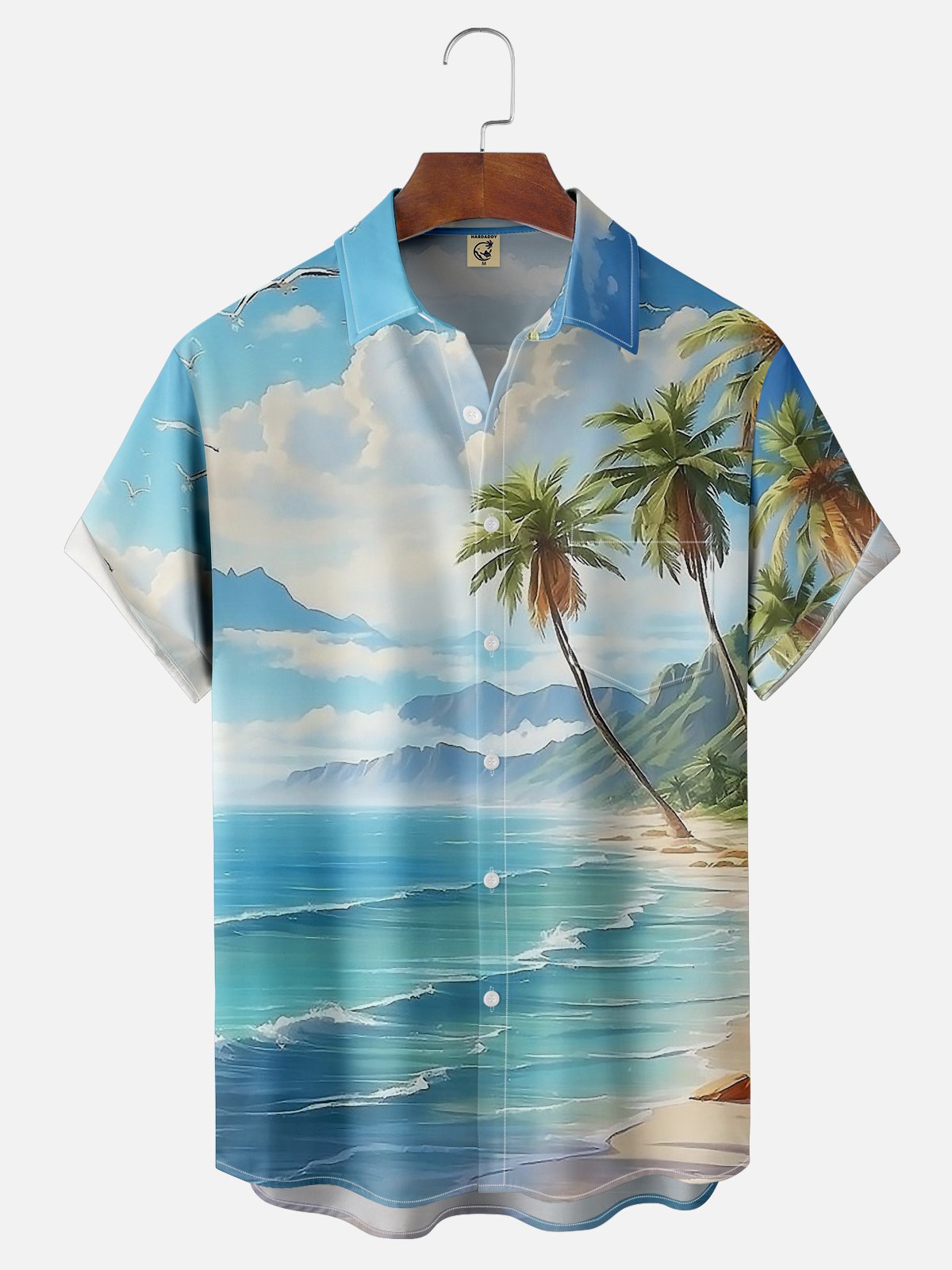 Moisture-wicking Palm Tree Chest Pocket Hawaiian Shirt