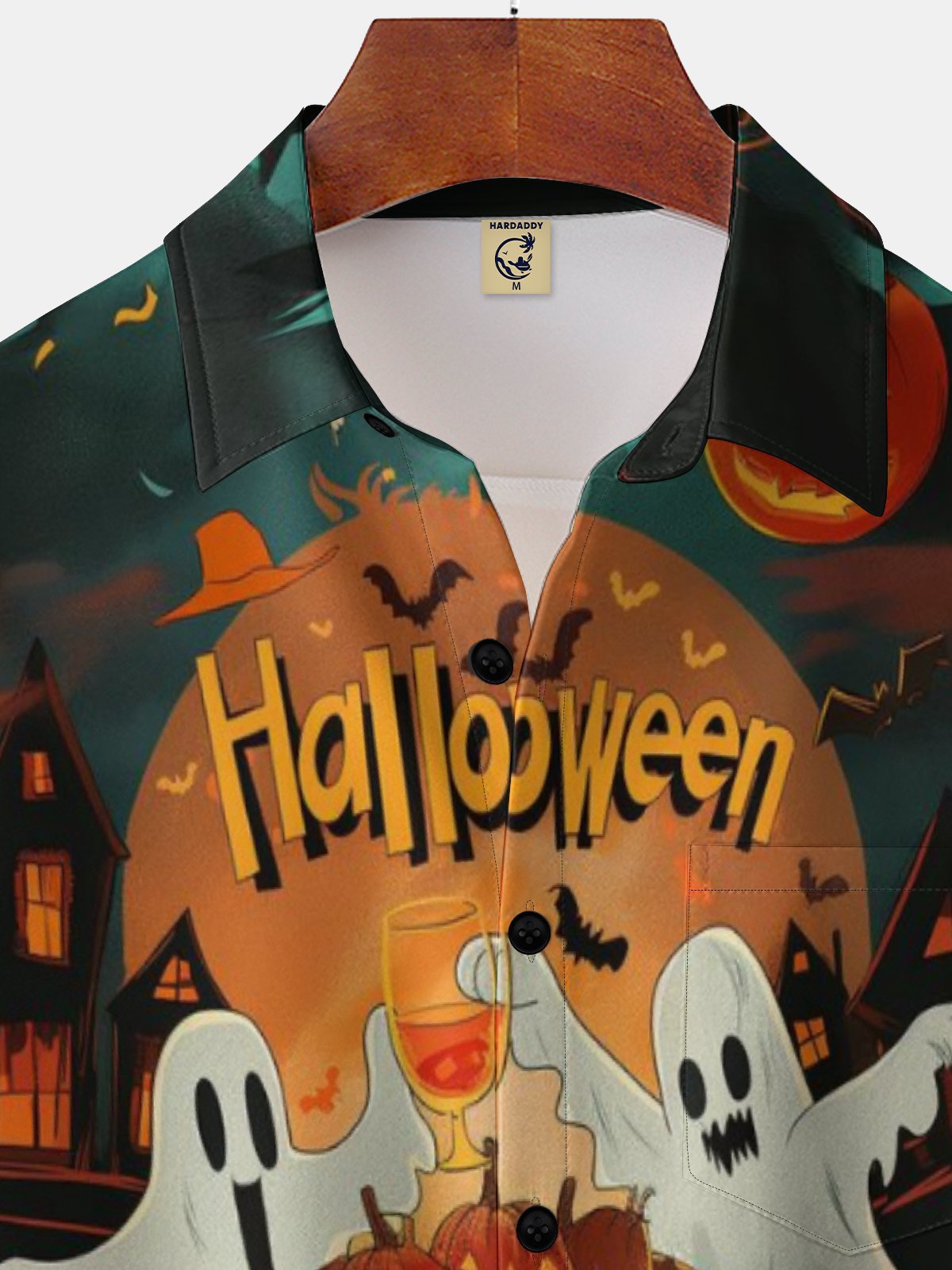 Moisture-wicking Halloween Pumpkin Chest Pocket Hawaiian Shirt