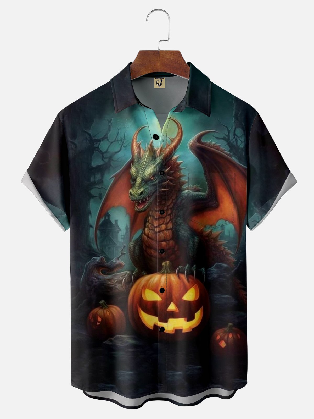 Moisture-wicking Halloween Dragon Chest Pocket Casual Shirt