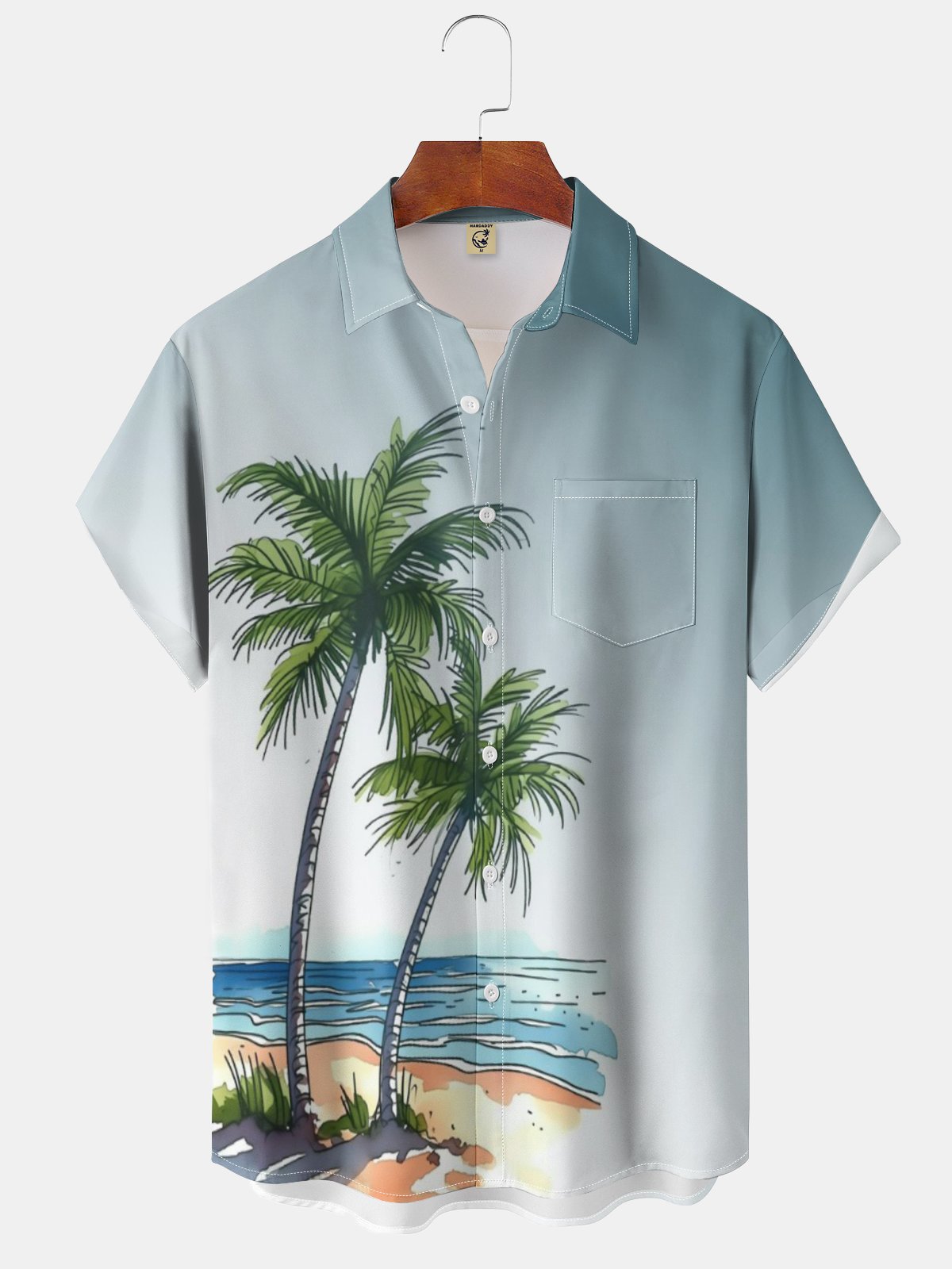 Moisture-wicking Palm Tree Chest Pocket Hawaiian Shirt