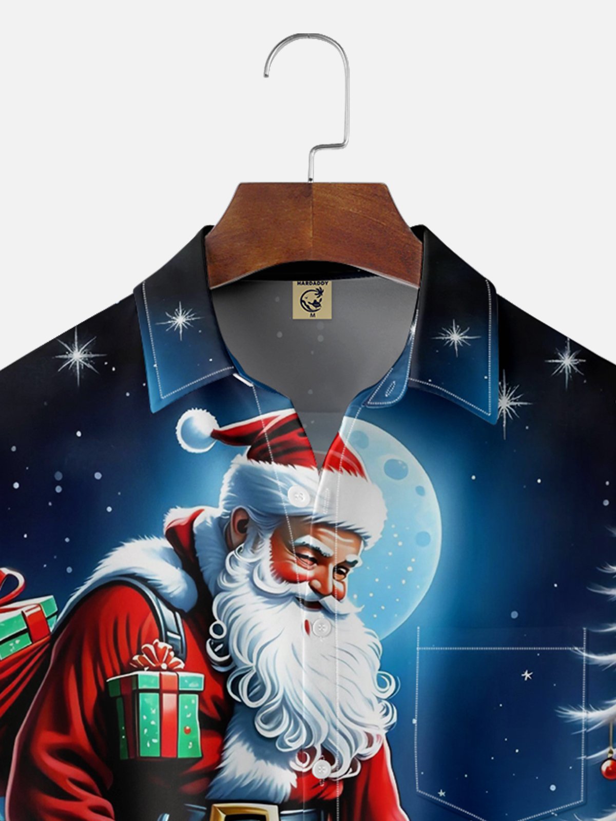 Moisture-wicking Christmas Santa Claus Chest Pocket Casual Shirt