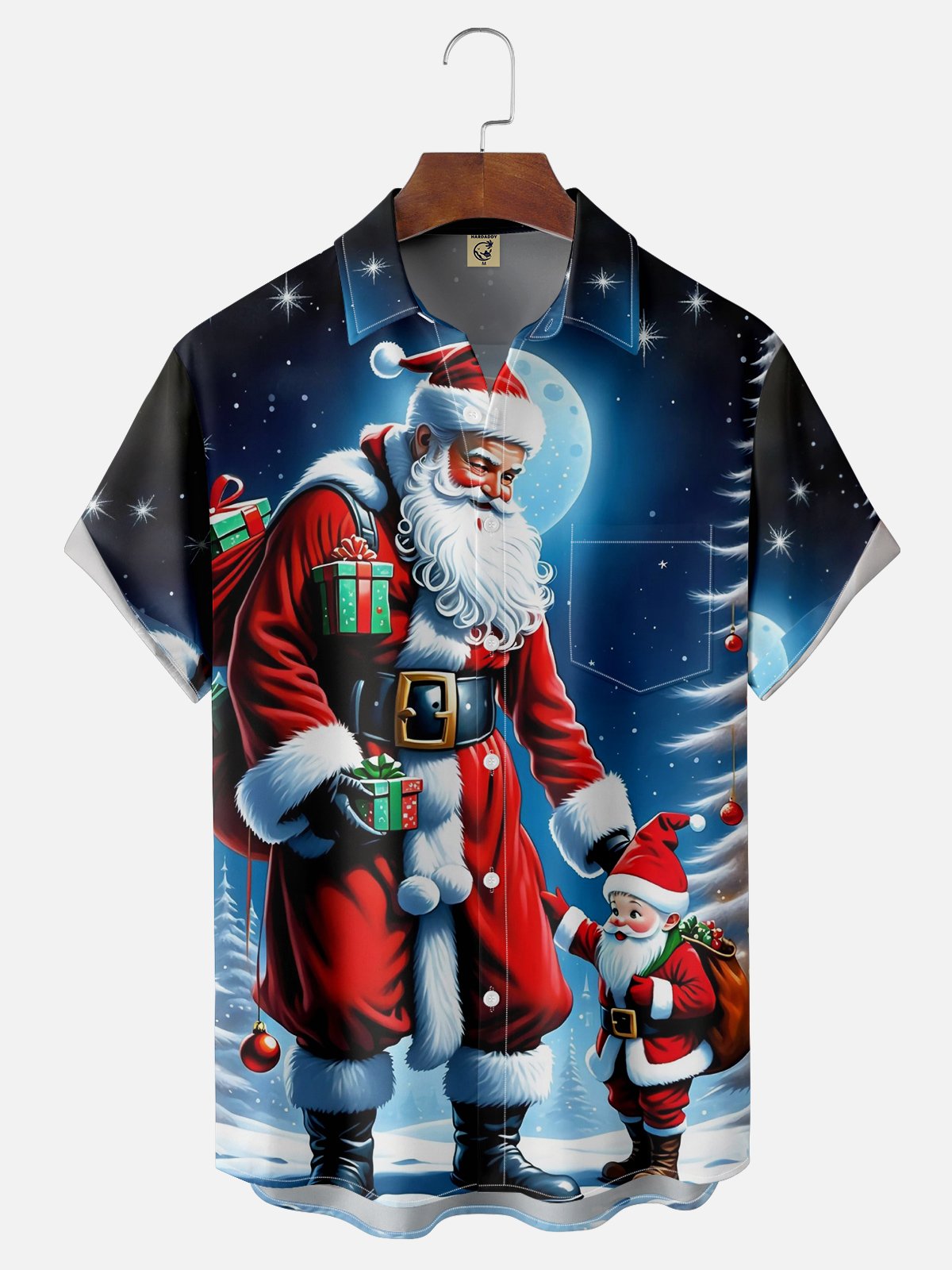 Moisture-wicking Christmas Santa Claus Chest Pocket Casual Shirt