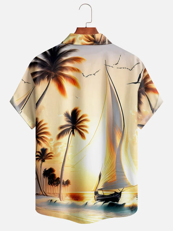 Tall Size Moisture-wicking Palm Tree Beach Sunset Aloha Shirt