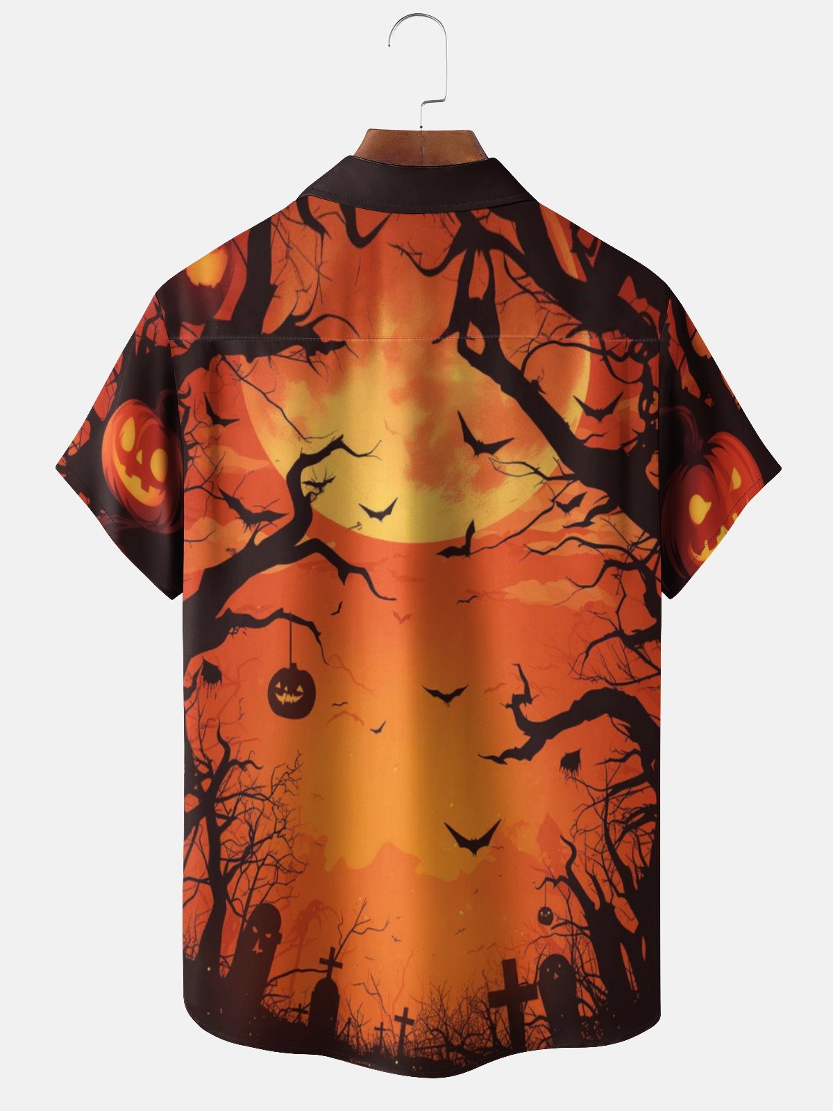 Moisture-wicking Halloween Pumpkin Chest Pocket Casual Shirt