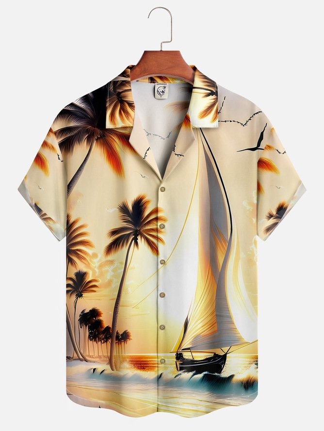 Tall Size Moisture-wicking Palm Tree Beach Sunset Aloha Shirt