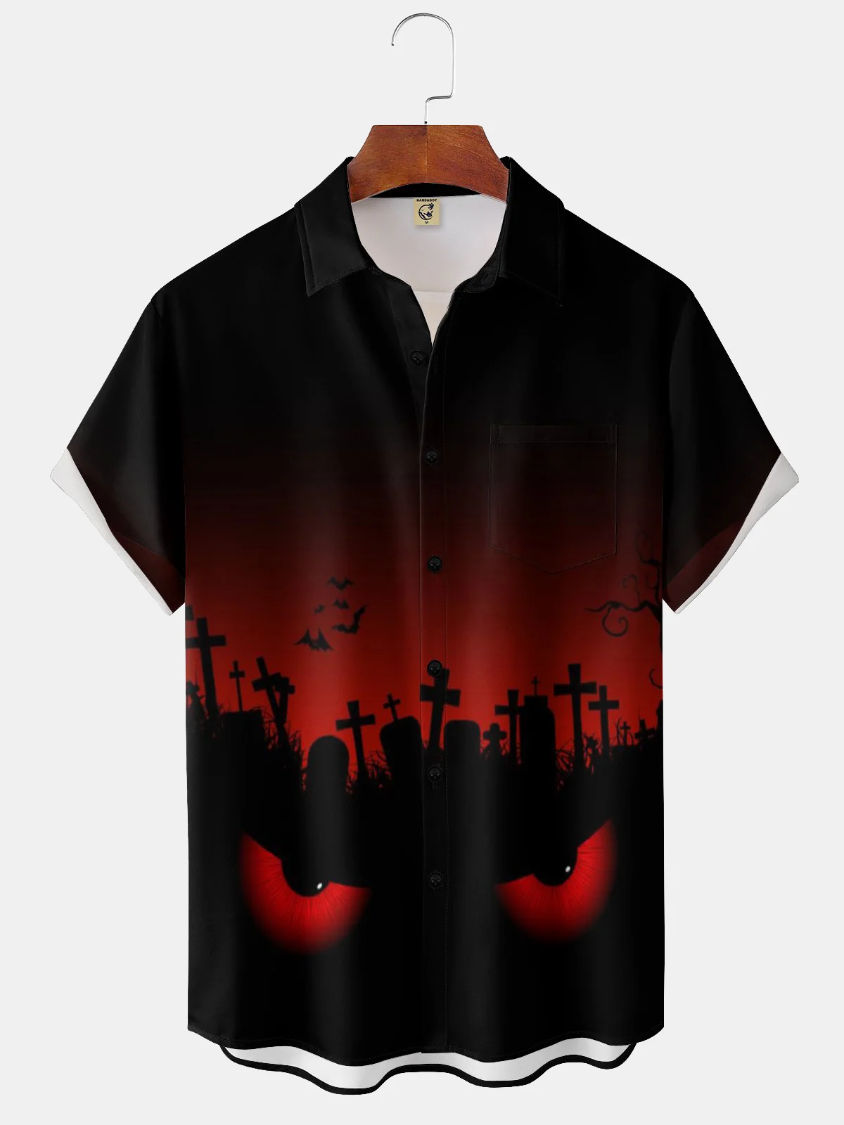 Moisture-wicking Art Ghost Illustration Chest Pocket Hawaiian Shirt