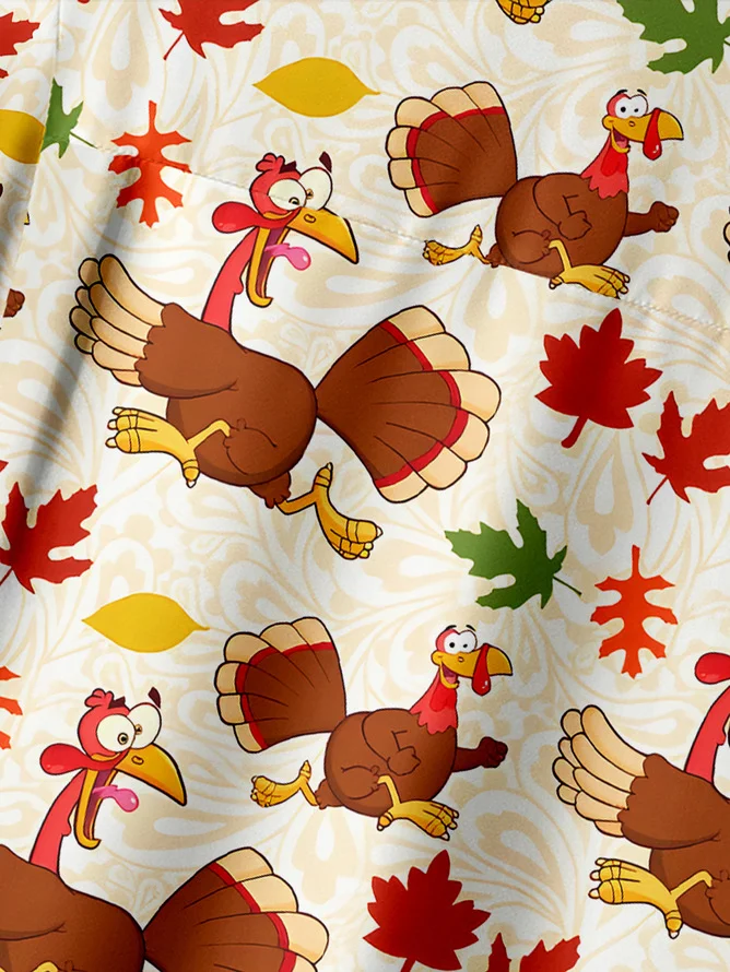 Tall Size Moisture wicking Thanksgiving Turkey Chest Pocket Casual Shirt