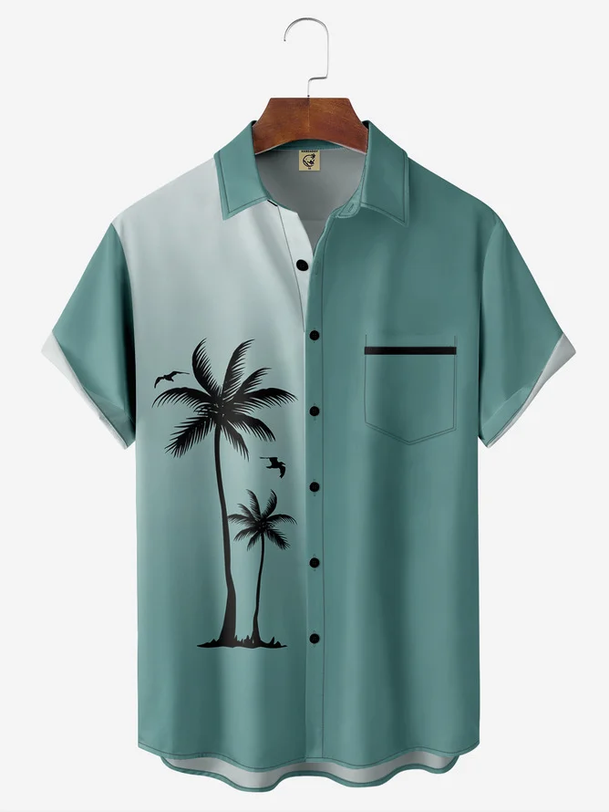 Tall Size Moisture wicking Gradient Coconut Tree Chest Pocket Hawaiian Shirt