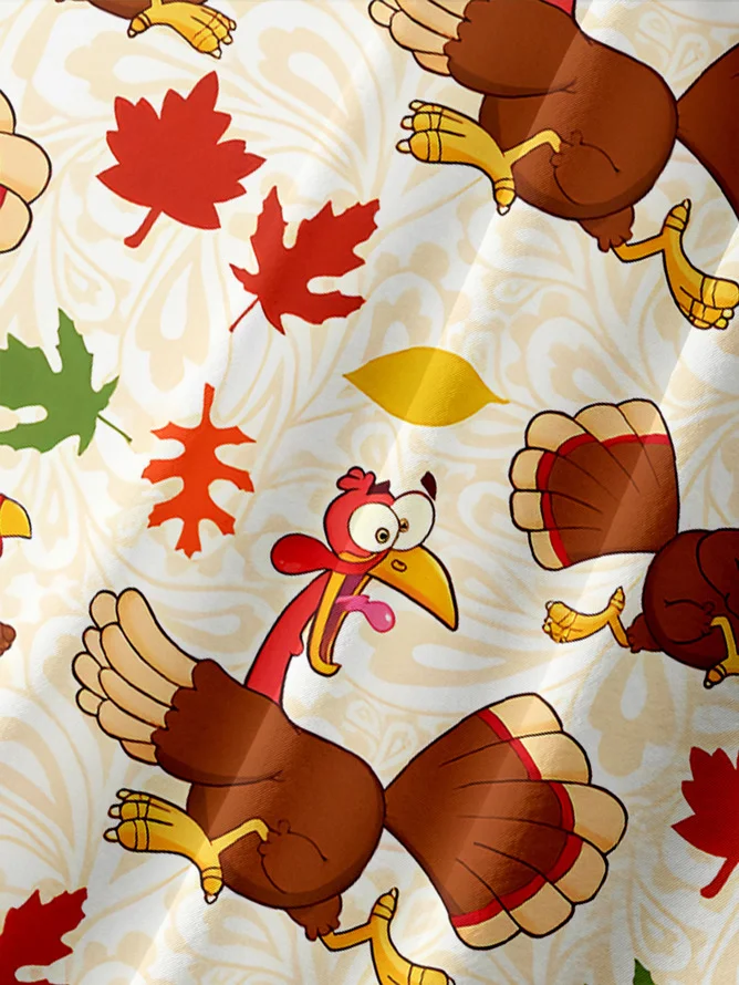 Tall Size Moisture wicking Thanksgiving Turkey Chest Pocket Casual Shirt