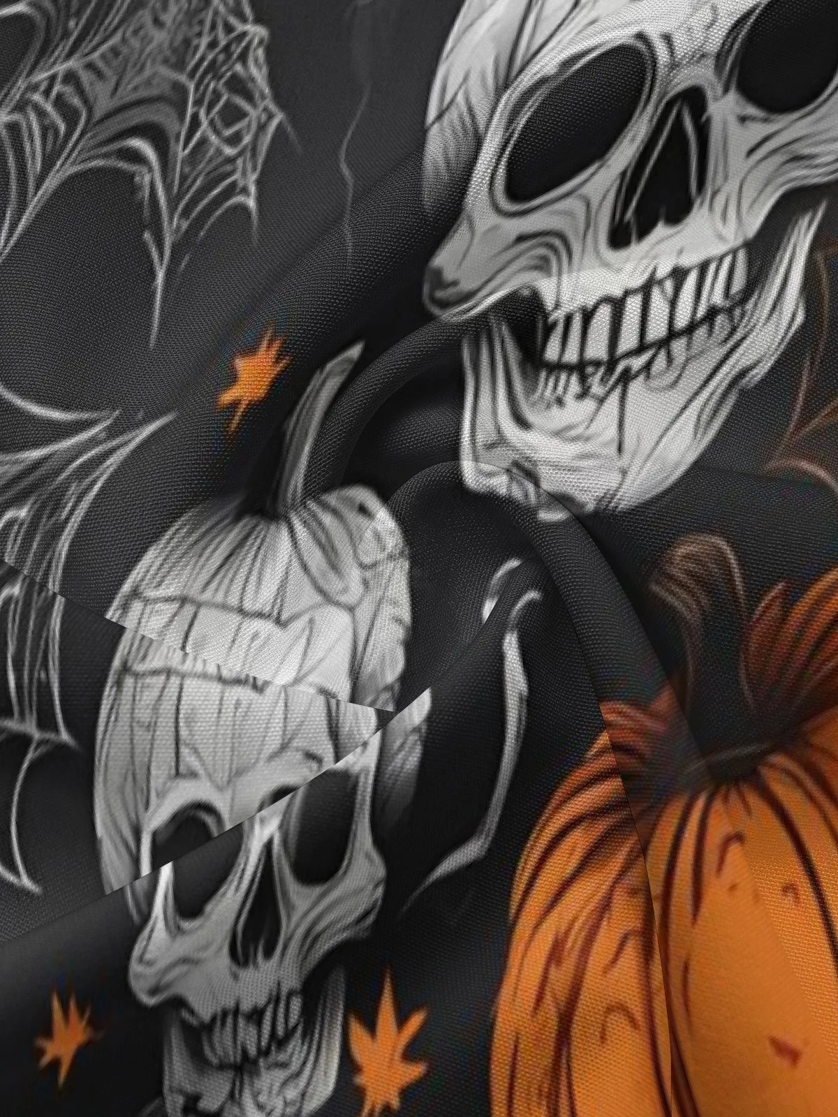 Moisture-wicking Pumpkin and Skull Illustration Chest Pocket Hawaiian Shirt