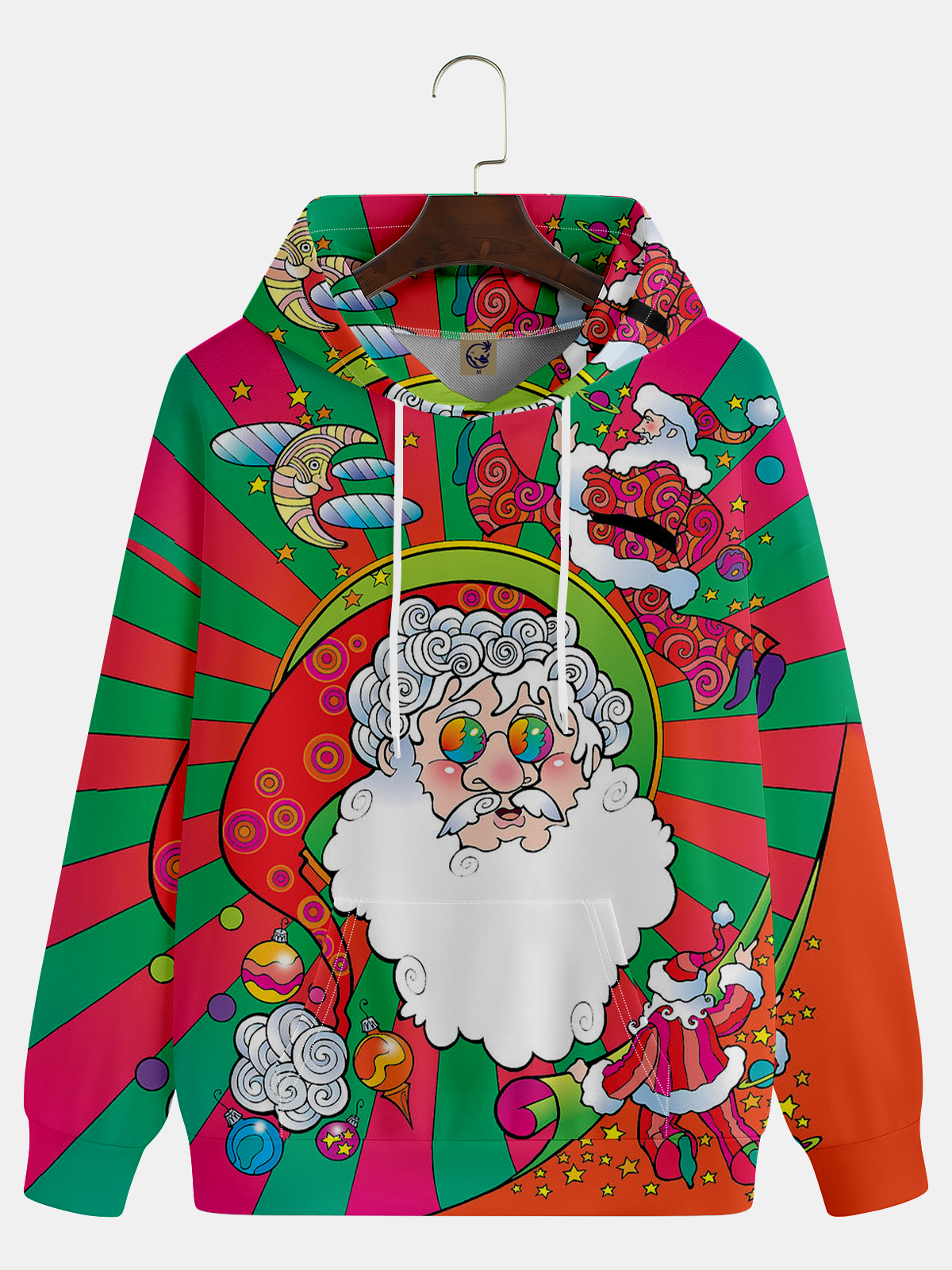 Colorful Santa Claus Illustration Hoodie Sweatshirt