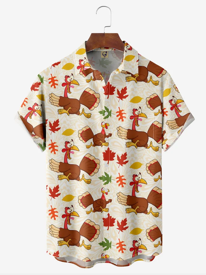 Tall Size Moisture wicking Thanksgiving Turkey Chest Pocket Casual Shirt