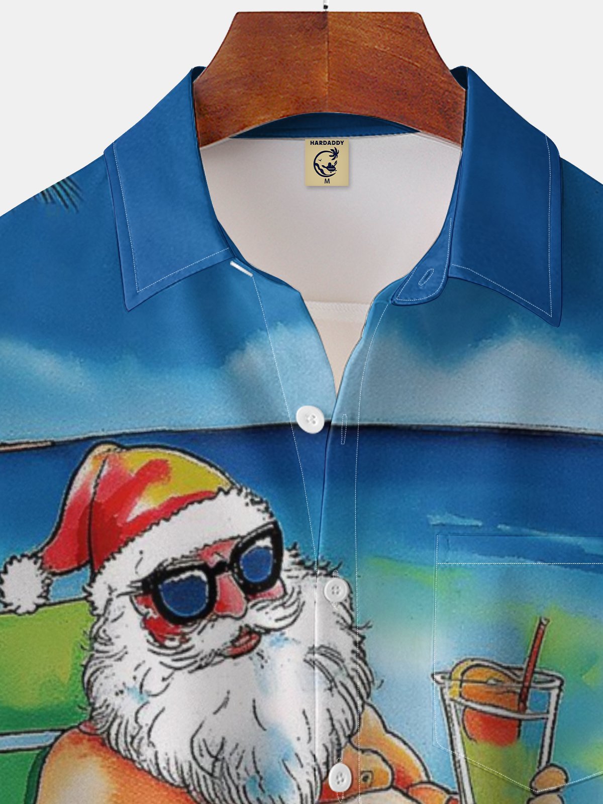 Moisture-wicking Santa Claus on Vacation Chest Pocket Hawaiian Shirt