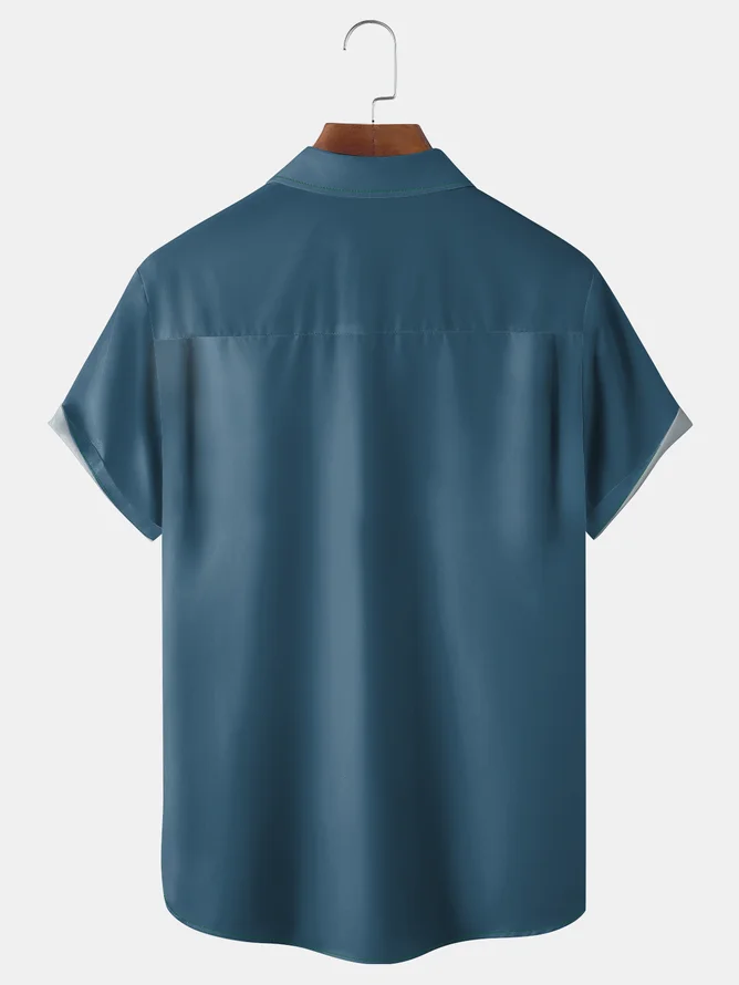 Tall Size Moisture-wicking Gradient Coconut Tree Chest Pocket Short Sleeve Shirt