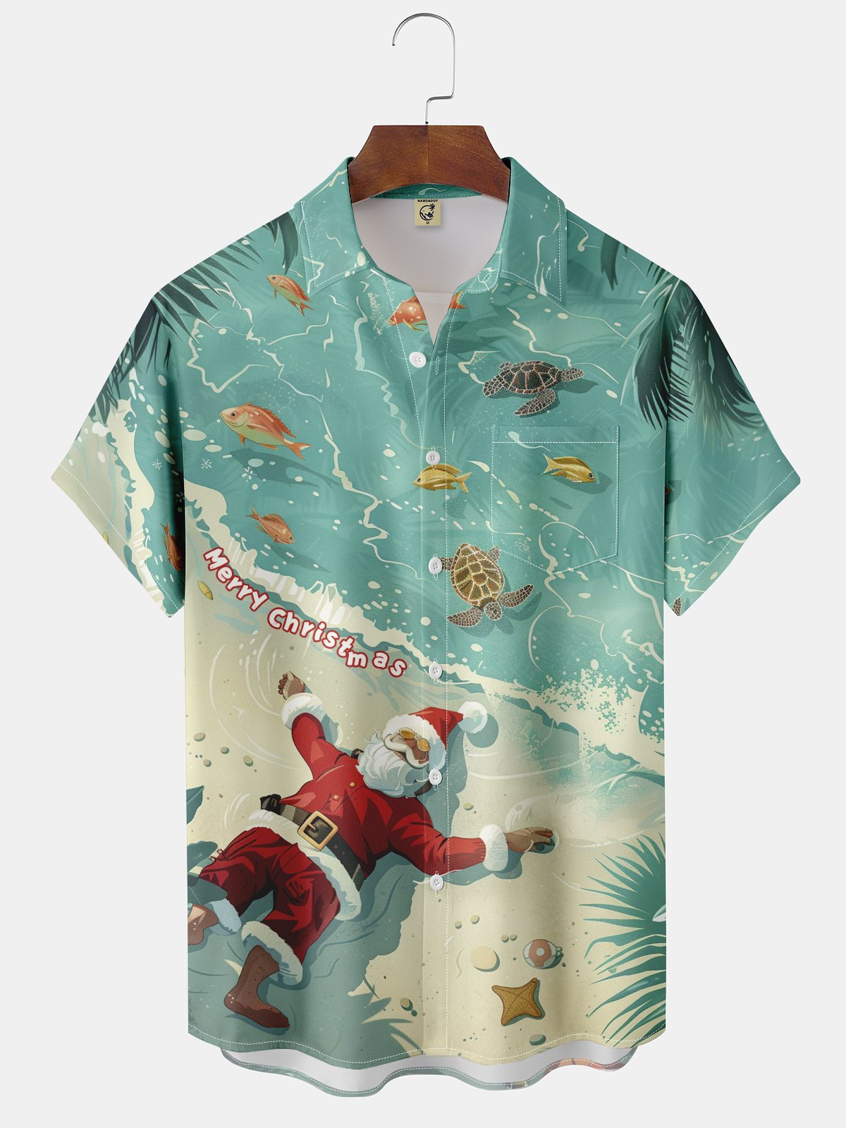 Moisture-wicking Holiday Santa Claus Chest Pocket Hawaiian Shirt