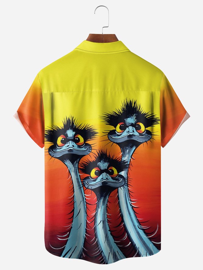 Tall Size Moisture-wicking Ostrich Chest Pocket Short Sleeves Casual Shirt