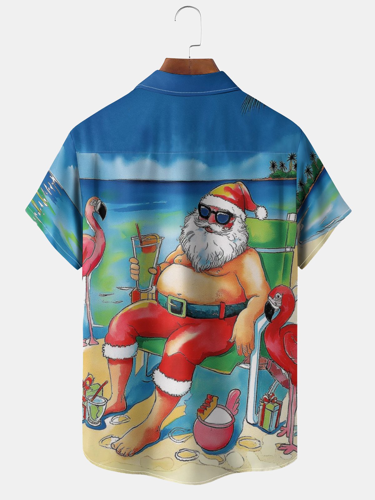 Moisture-wicking Santa Claus on Vacation Chest Pocket Hawaiian Shirt