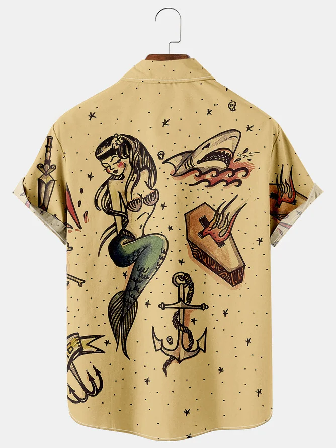 Tall Size Moisture-wicking Mermaid Ocean Element Retro Shirt