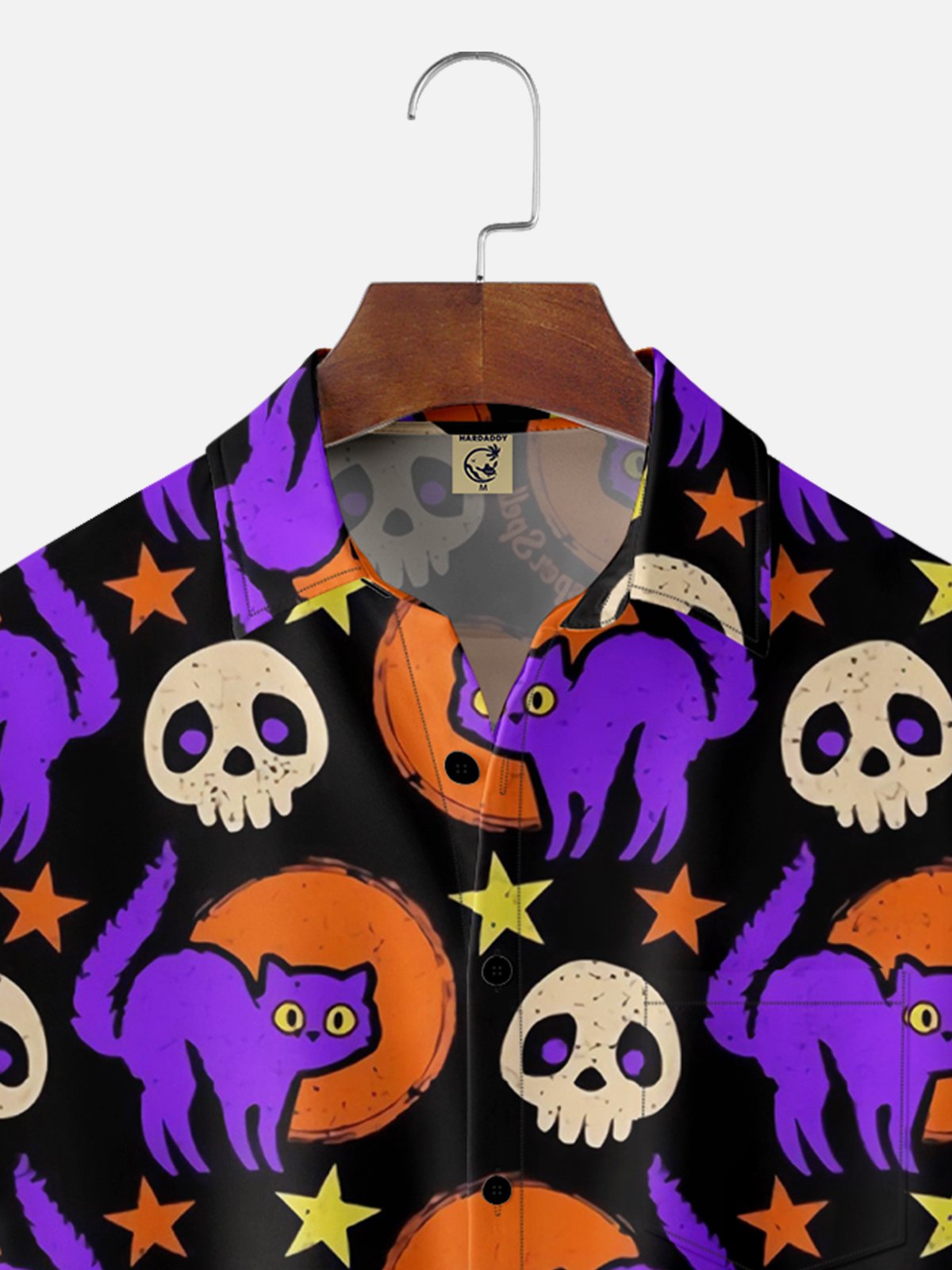 Moisture-wicking Halloween Purple Cat Chest Pocket Hawaiian Shirt