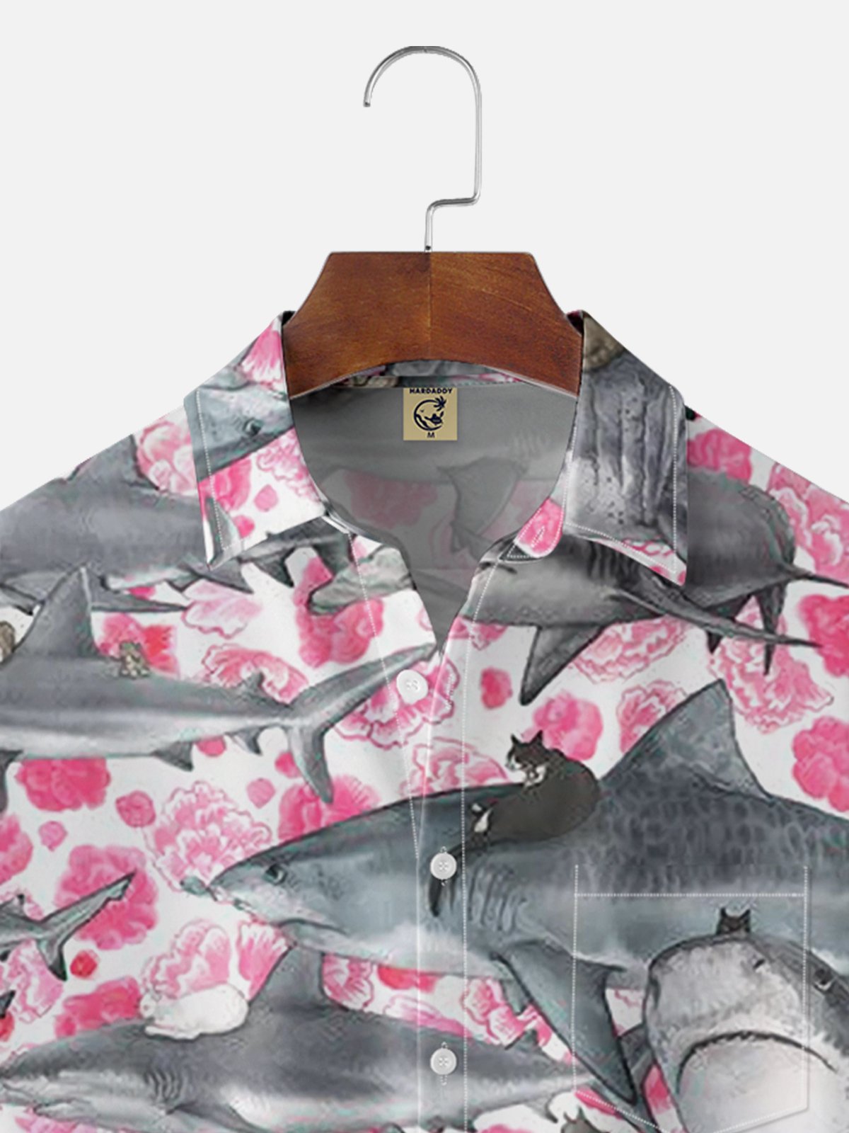 Moisture-wicking Shark In The Sea Of ​​Flowers Chest Pocket Hawaiian Shirt