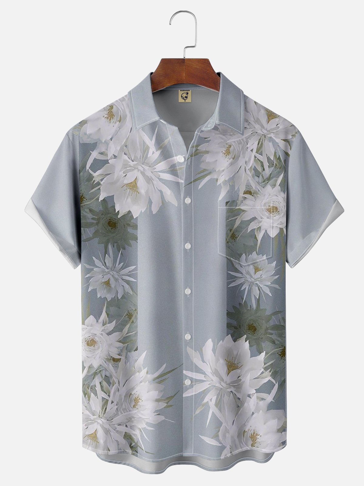 LMoisture-wicking Art Ink Flower Chest Pocket Bowling Shirt