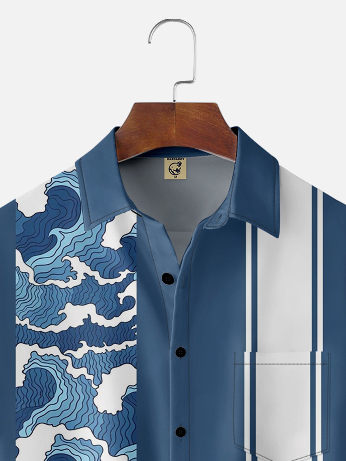 Moisture-wicking Ukiyoe Wave Chest Pocket Bowling Shirt