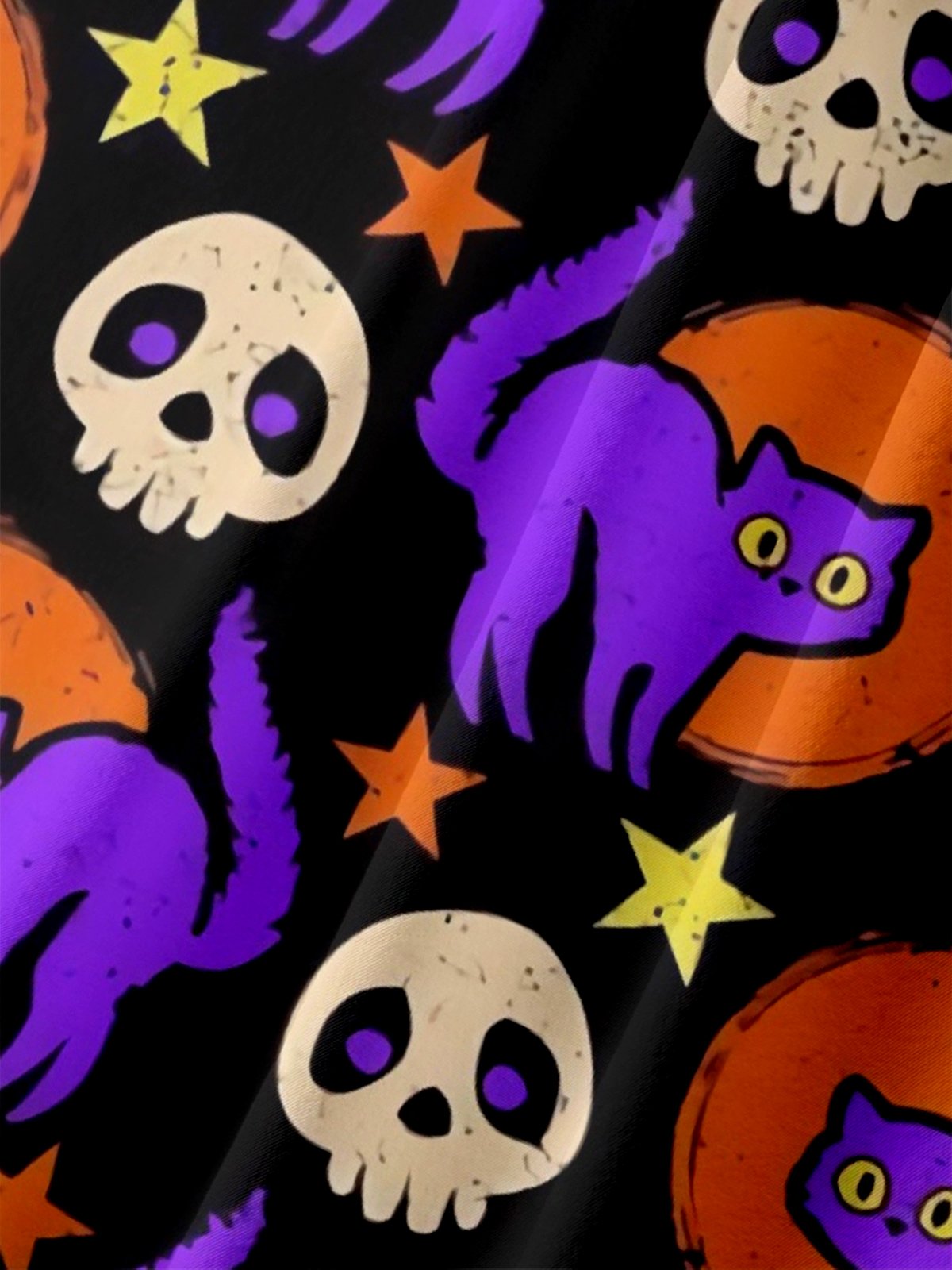 Moisture-wicking Halloween Purple Cat Chest Pocket Hawaiian Shirt