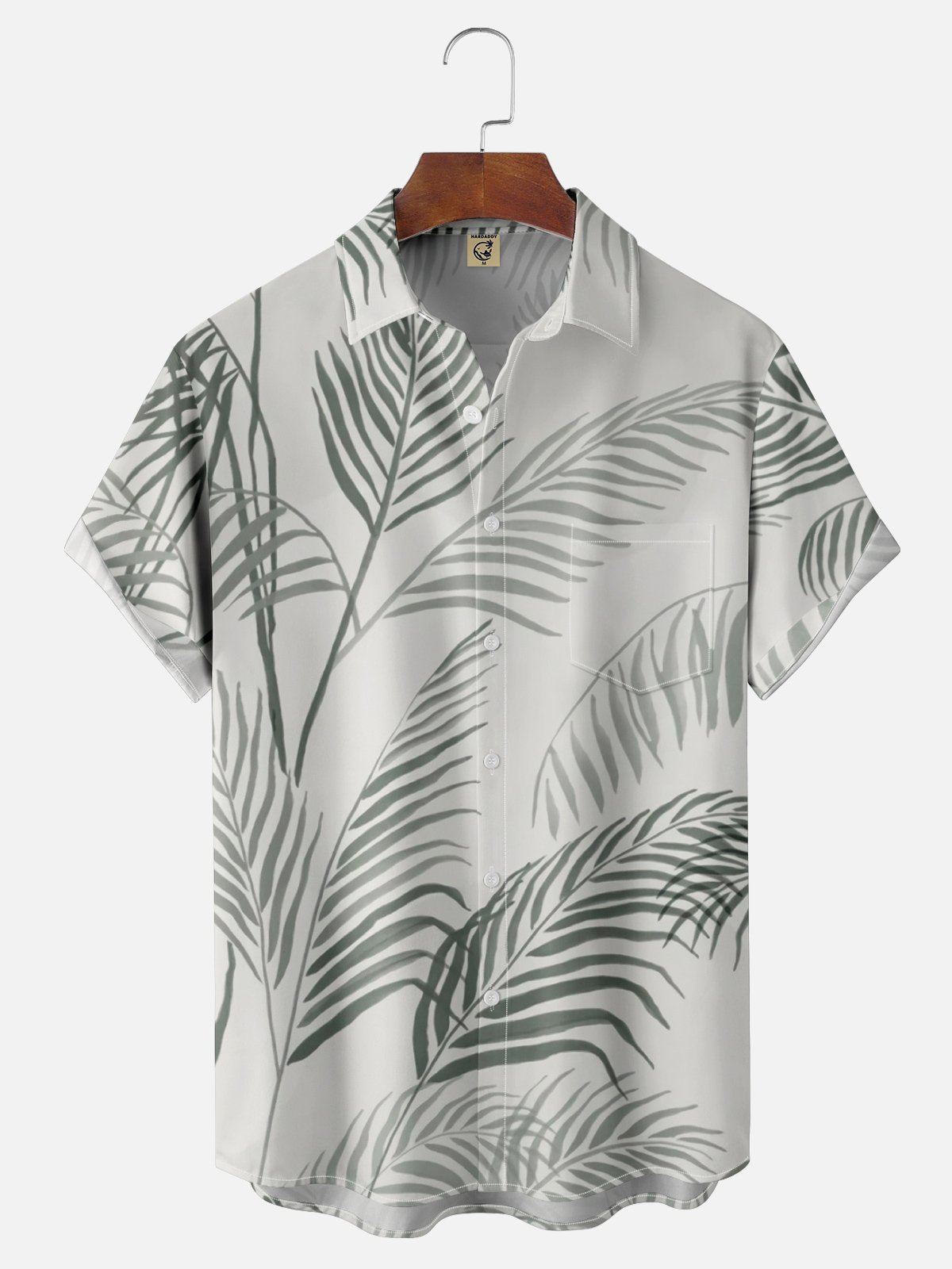 Moisture-wicking Palm Leaf Art Print Chest Pocket Hawaiian Shirt