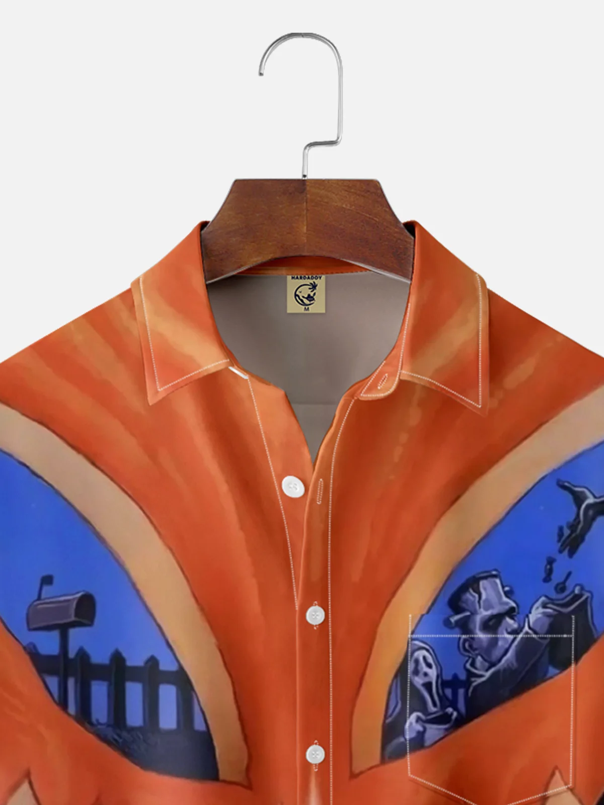 Moisture-wicking Halloween Mouse Hiding in Pumpkin Chest Pocket Bowling Shirt