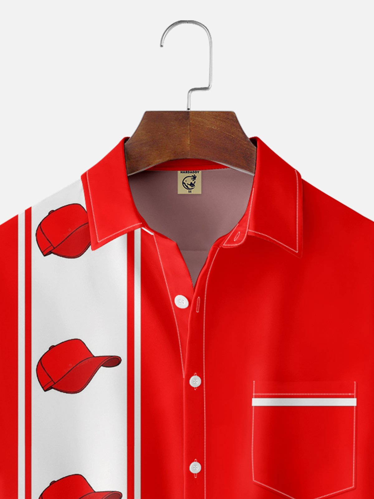 Moisture-wicking Red Hat Art Chest Pocket Bowling Shirt