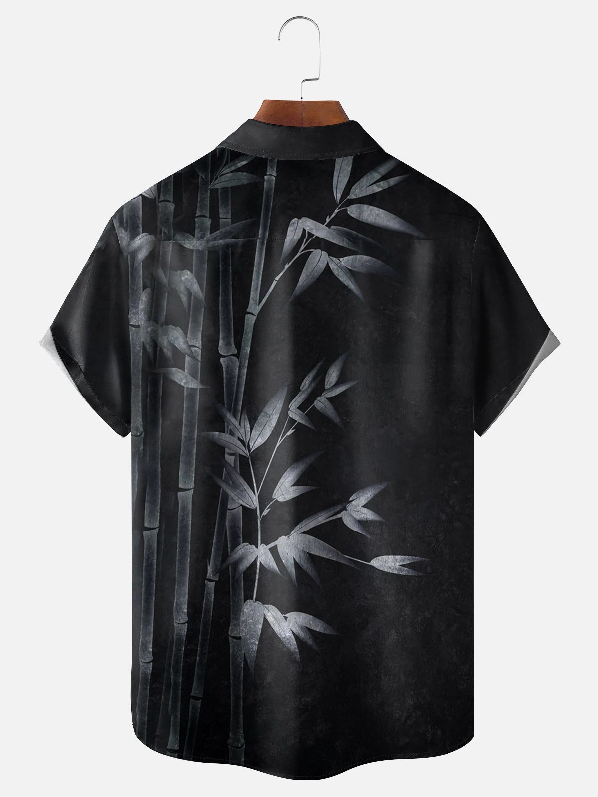 Moisture-wicking Art Ink Bamboo Leaves Chest Pocket Hawaiian Shirt