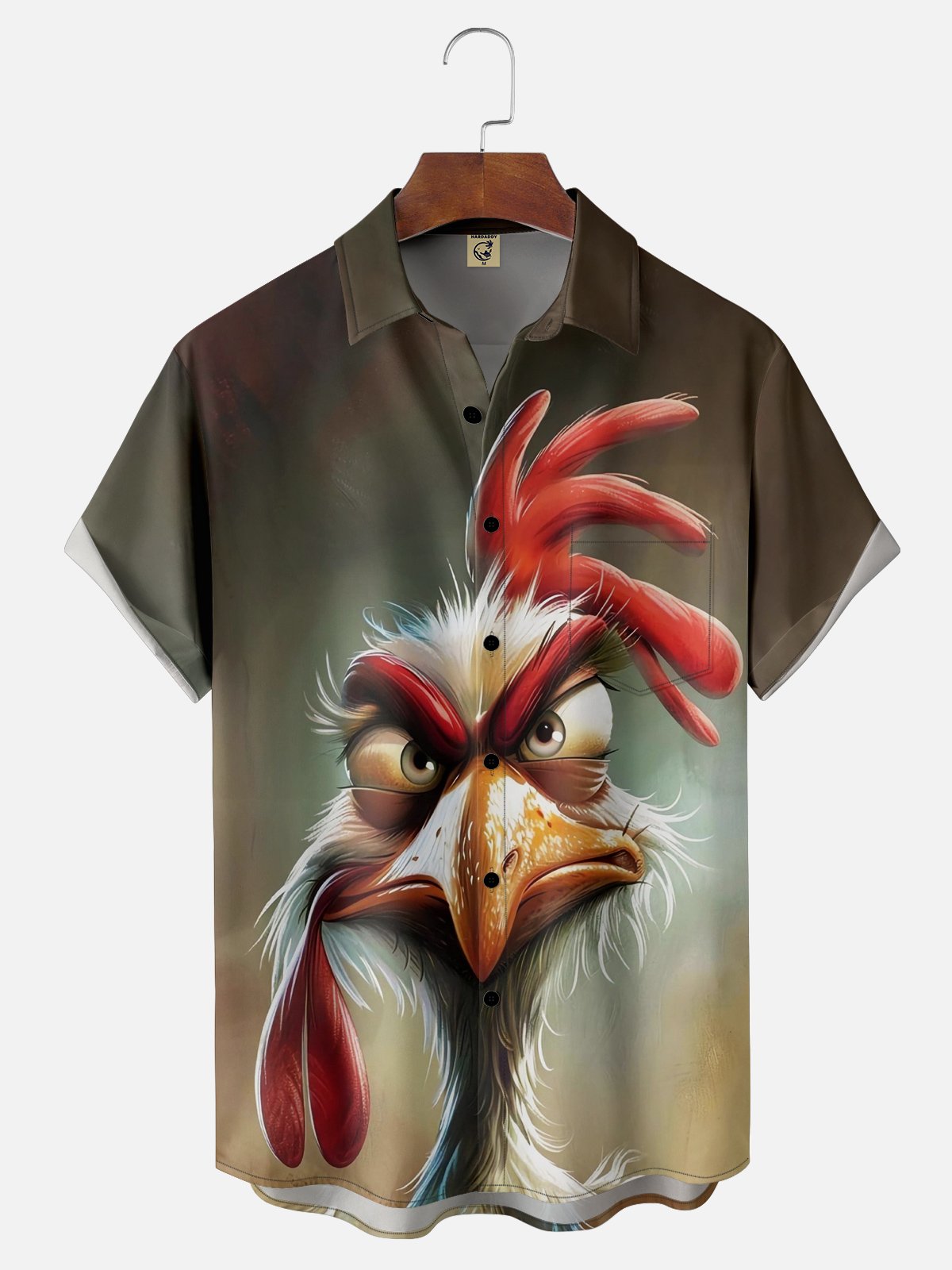 Moisture-wicking Fun Rooster Chest Pocket Casual Shirt