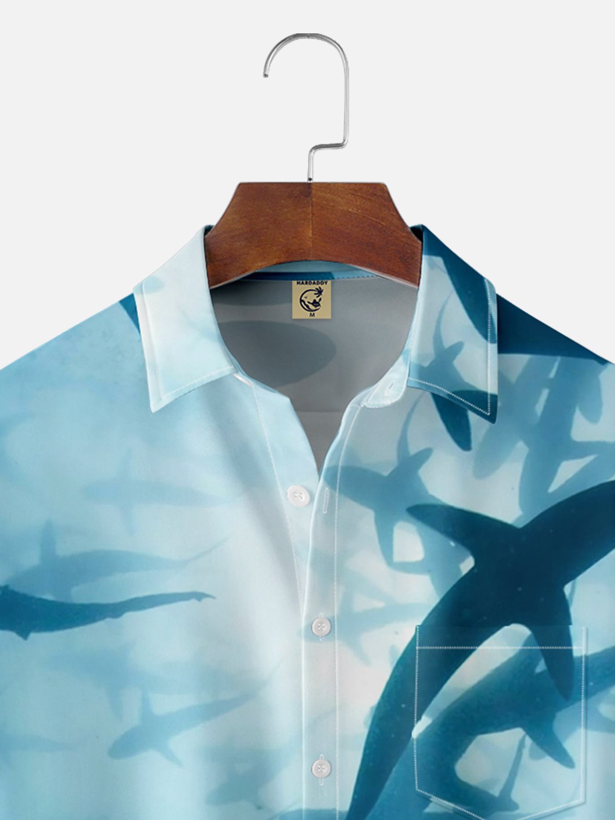 Moisture-wicking Shark Art Photo Chest Pocket Hawaiian Shirt