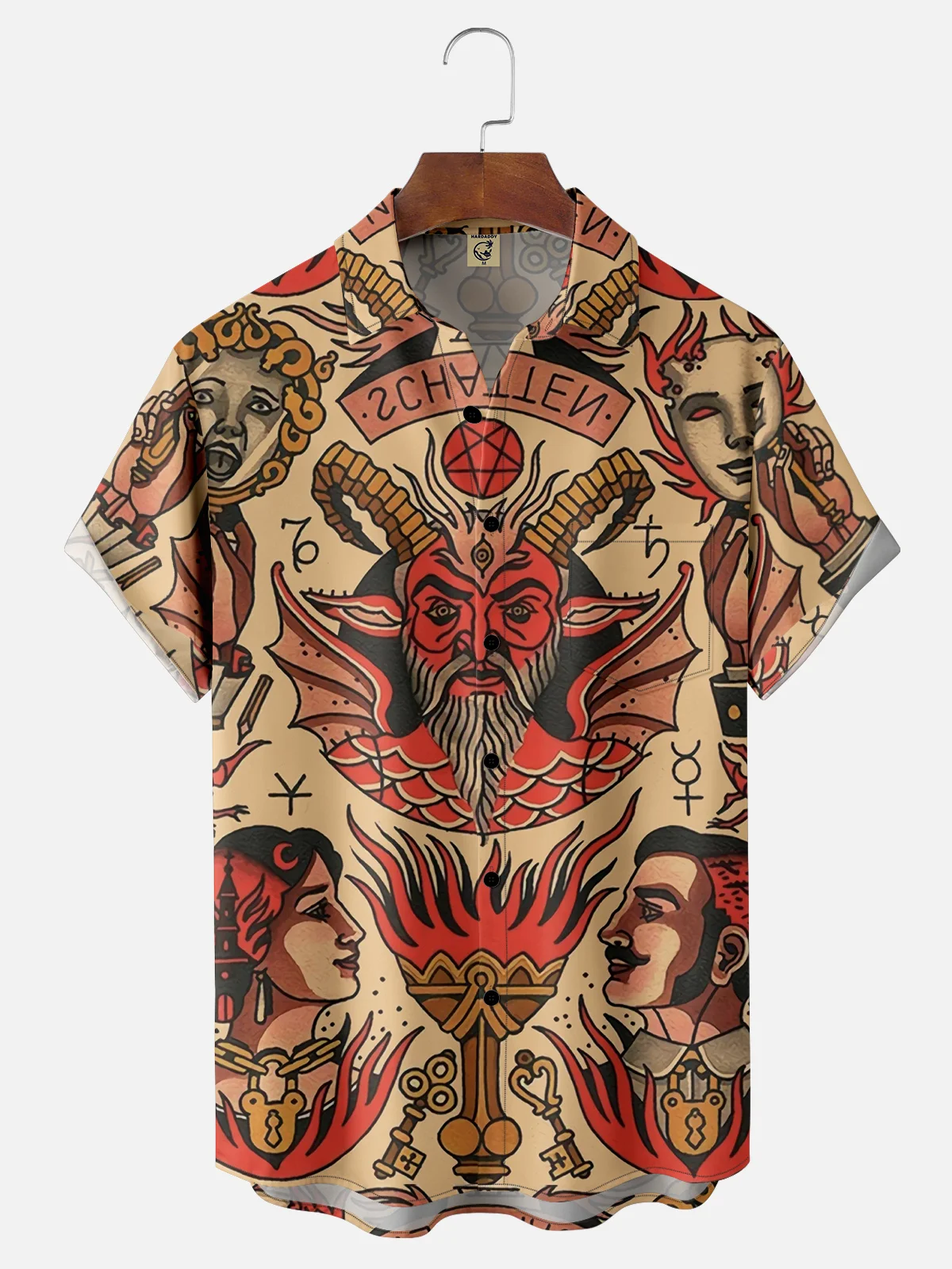 Moisture-wicking Vintage Tattoo Chest Pocket Hawaiian Shirt