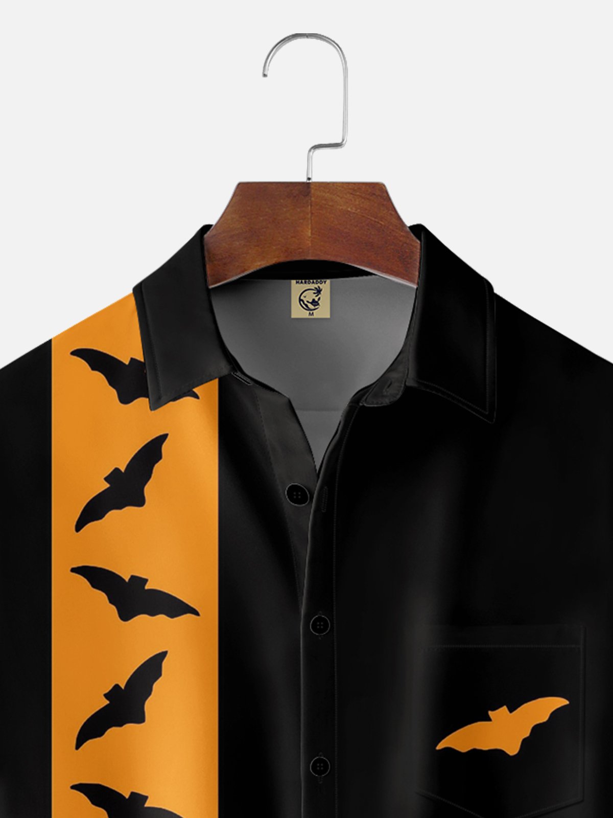 Moisture-wicking Halloween Bat Illustration Chest Pocket Bowling Shirt