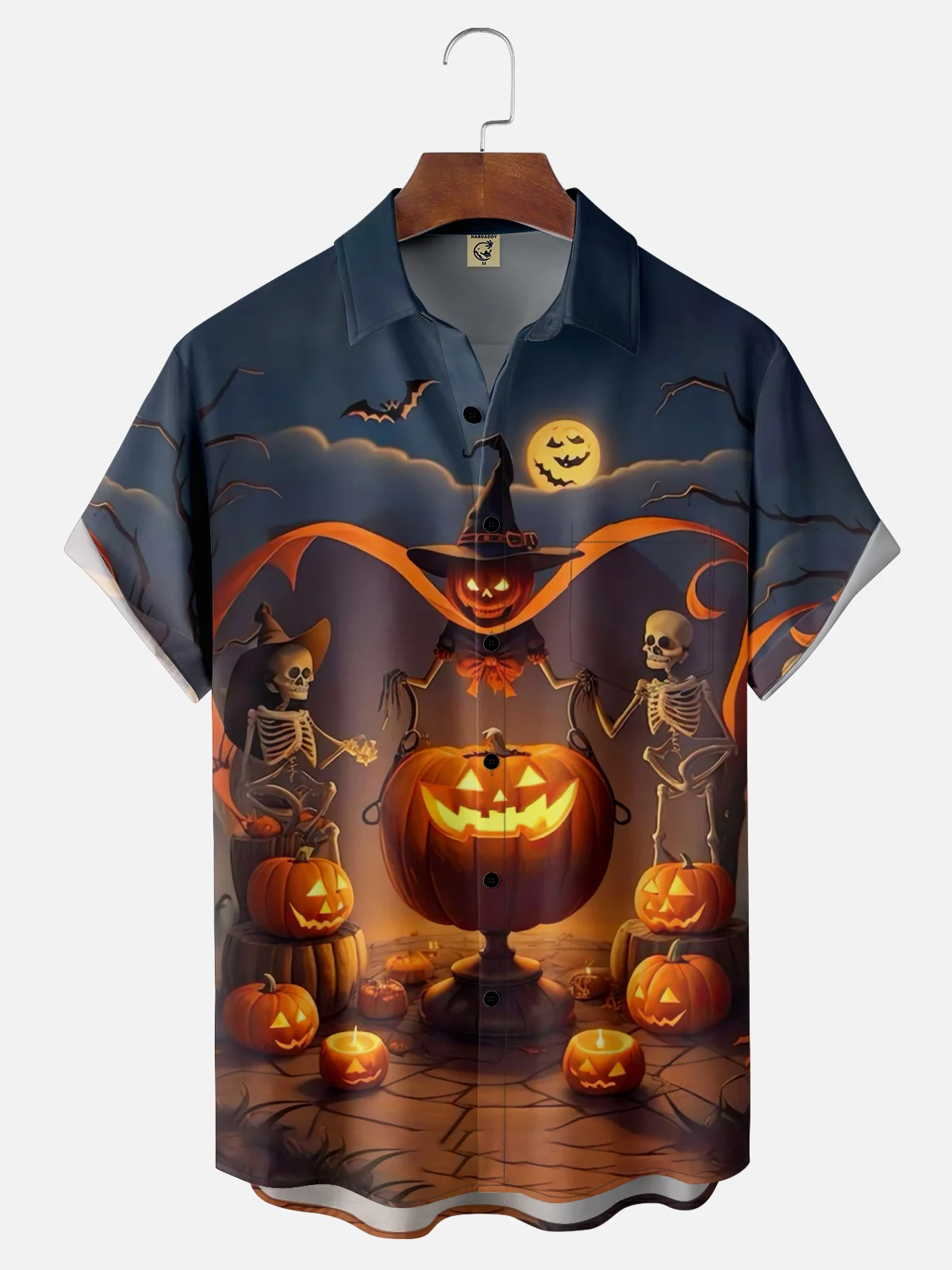 Moisture-wicking Halloween Pumpkin Chest Pocket Casual Shirt