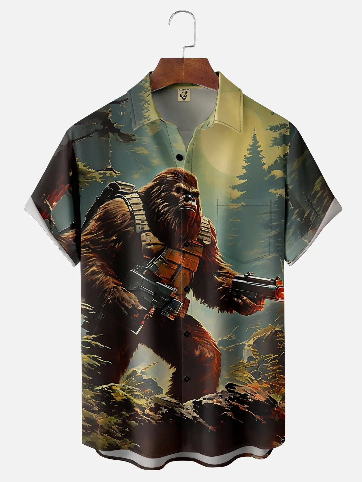 Moisture-wicking Bigfoot Warrior Chest Pocket Hawaiian Shirt