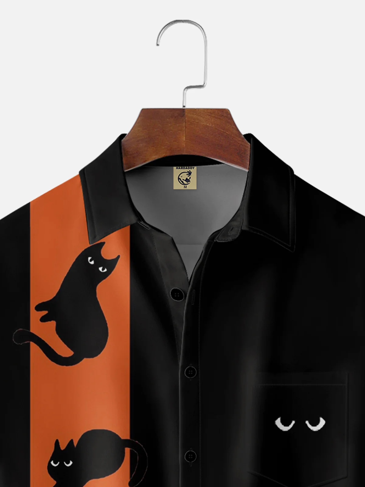 Moisture-wicking Funny Black Cat Chest Pocket Bowling Shirt