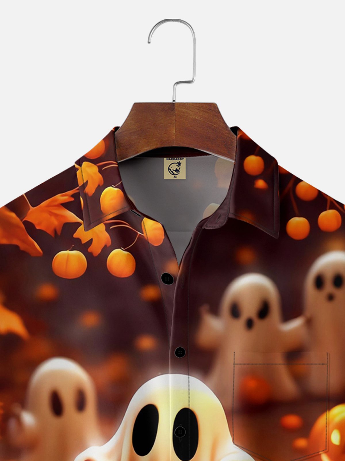 Moisture-wicking Halloween Pumpkin Ghost Chest Pocket Casual Shirt